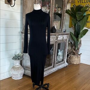 GIANNI FERAUD FEMME REMI KNITTED ROLL NECK SIDE SOLIT MIDI DRESS BLACK 10 NEW
